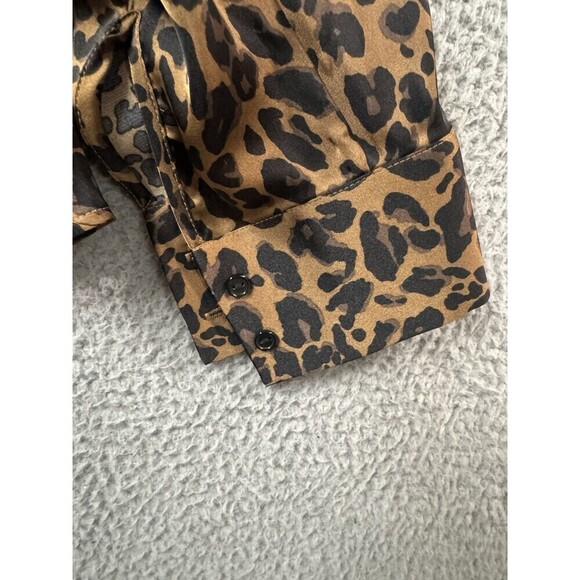 DR2 Blouse Womens XL Brown Black Button Up Long Sleeve Animal Print Satin - Picture 8 of 10